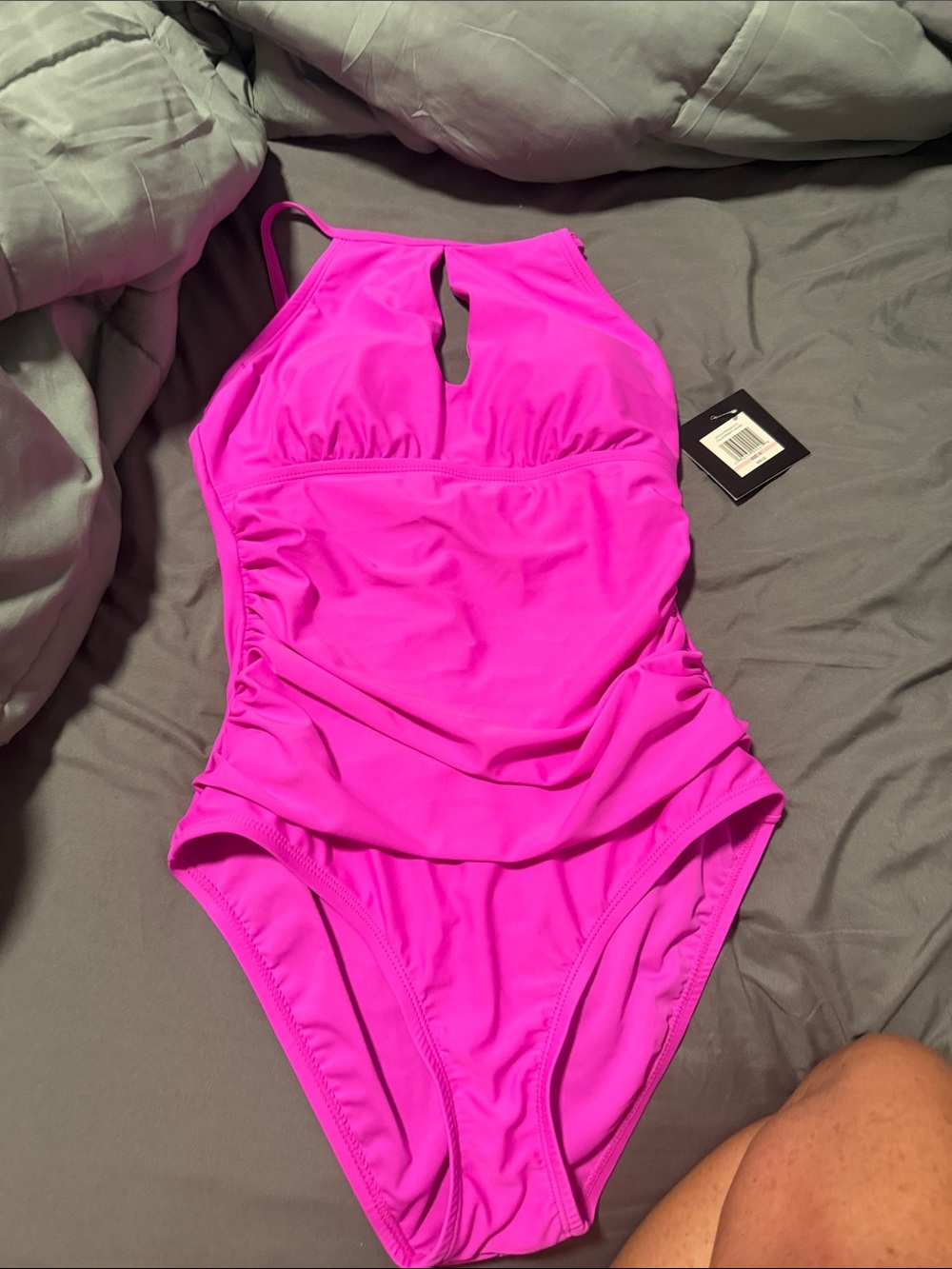 Ellen Tracy Hot Pink One-Piece Swimsuit with Front Keyhole